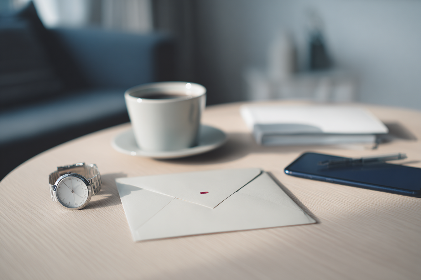 Kündigungsbrief mit Uhr und Kaffeetasse – Symbolbild für Fristen nach einer Kündigung